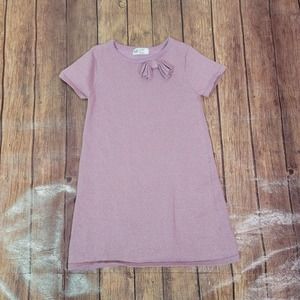 H&M Girls Dress Purple 6X/7 Sweater Sheath Short Sleeve Shimmer Bow